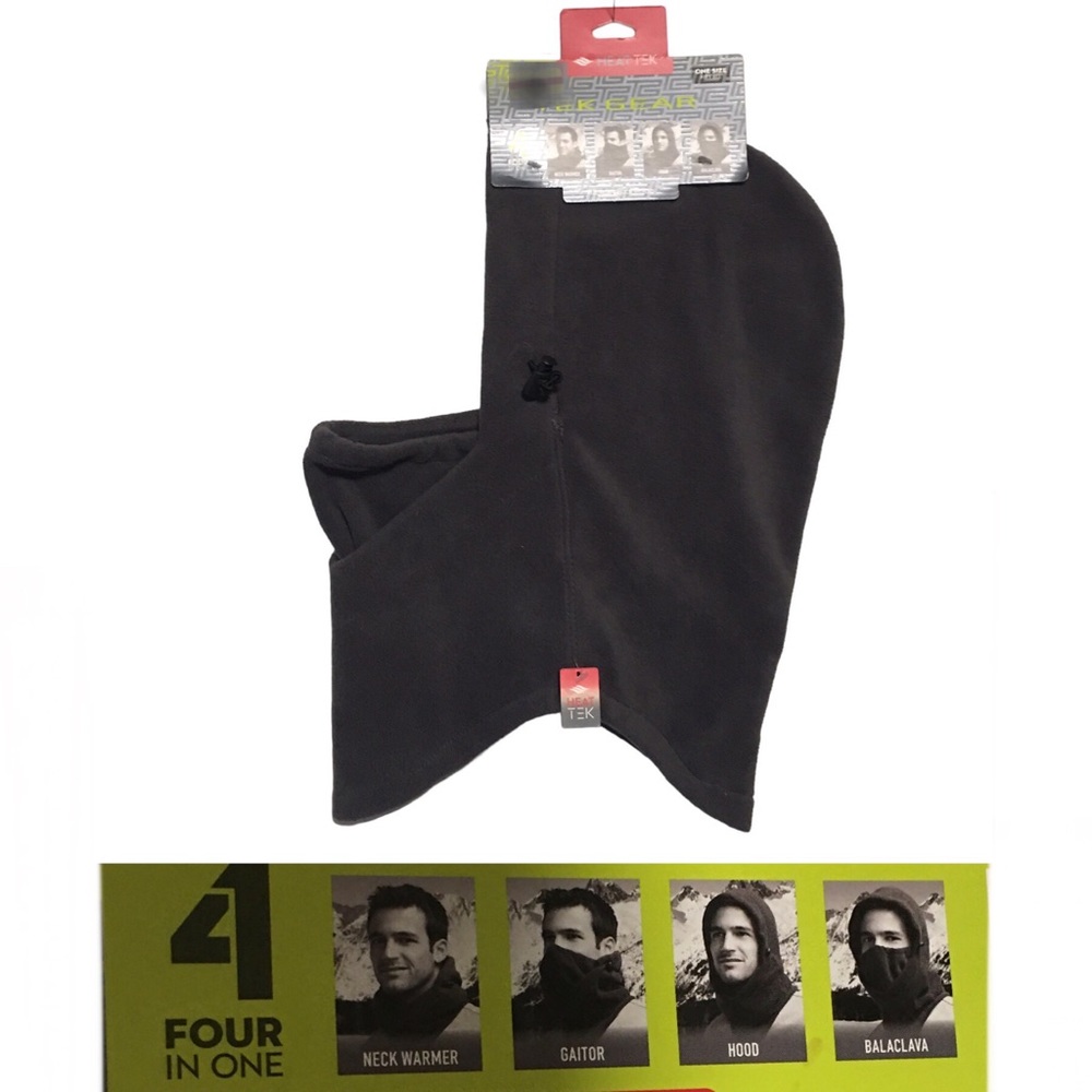 4 in 1 TEK Gear Heat Tek Gray Micro fleece hood neck warmer gator balaclava NWT